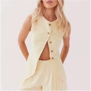 PEPPERMAYO | Born for Bordeaux Lemon Yellow Linen Cotton Blend Vest Top | Size 6